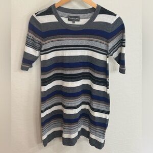 Michael Stars Cashmere Blend Small Striped Knit Short Sleeve Sweater Dress